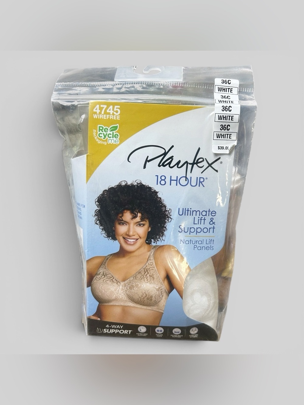 Playtex 18 Hour Ultimate Lift & Support Wirefree Bra White 36C NEW